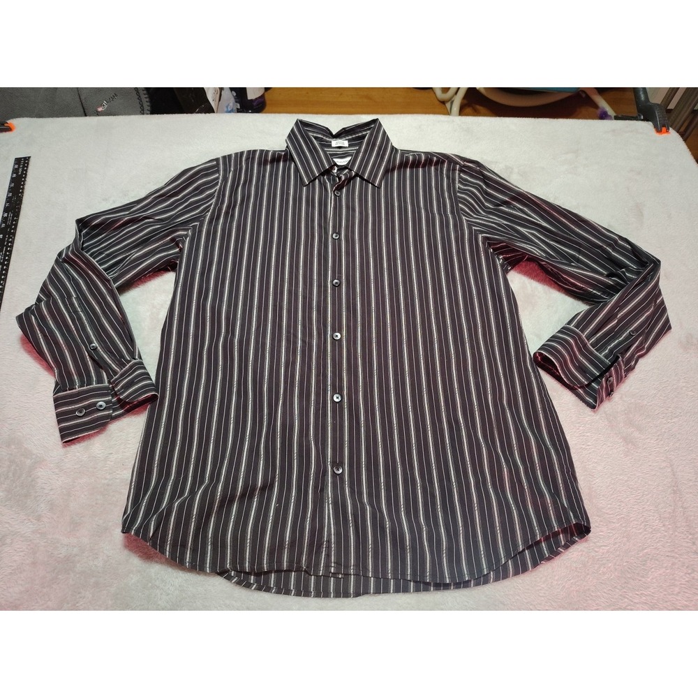 Calvin Klein Shirt Men M Black/Gray Stripe Long Sleeve Designer Classic‎